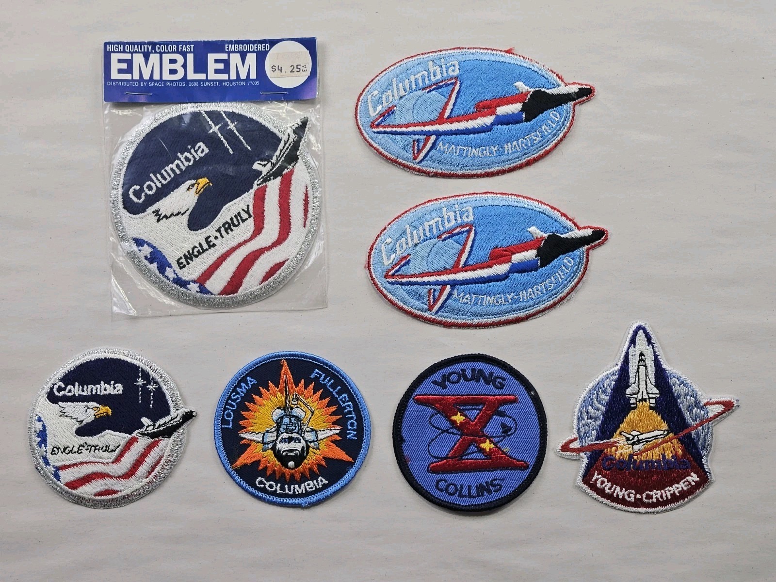 Vintage NASA Space Shuttle Columbia Patches Lot of 7 Various Makes Unused NOS