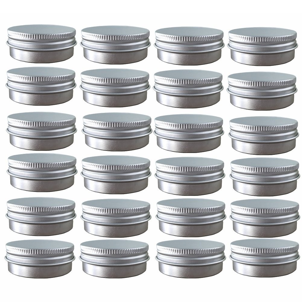 24 Pack (1 Oz/30ml) Screw Top Round Aluminum Tin Cans, Metal Tin Storage Jar ...