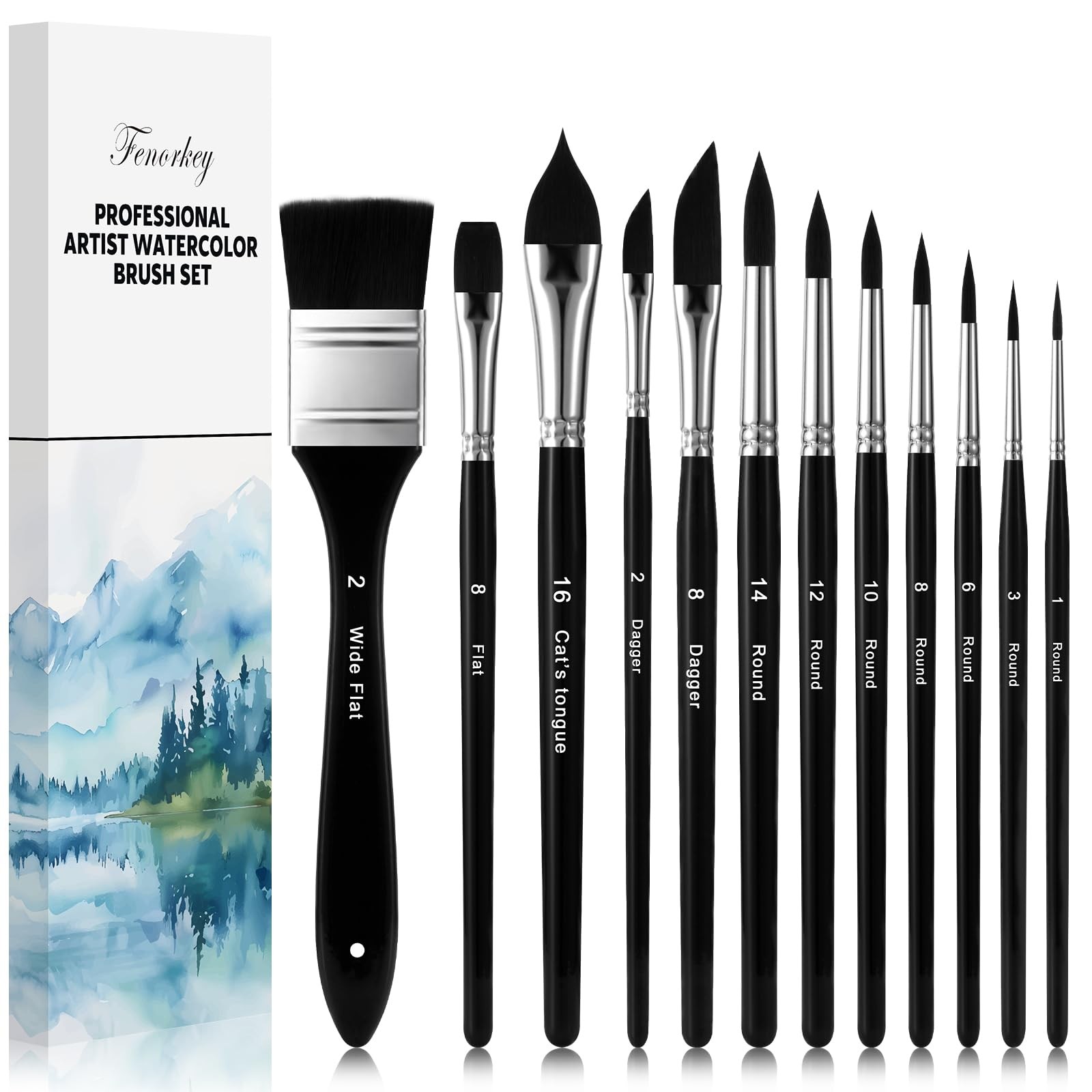 Watercolor Brushes Professional Set，12Pcs Synthetic Squirrel Hair Artist Wate...