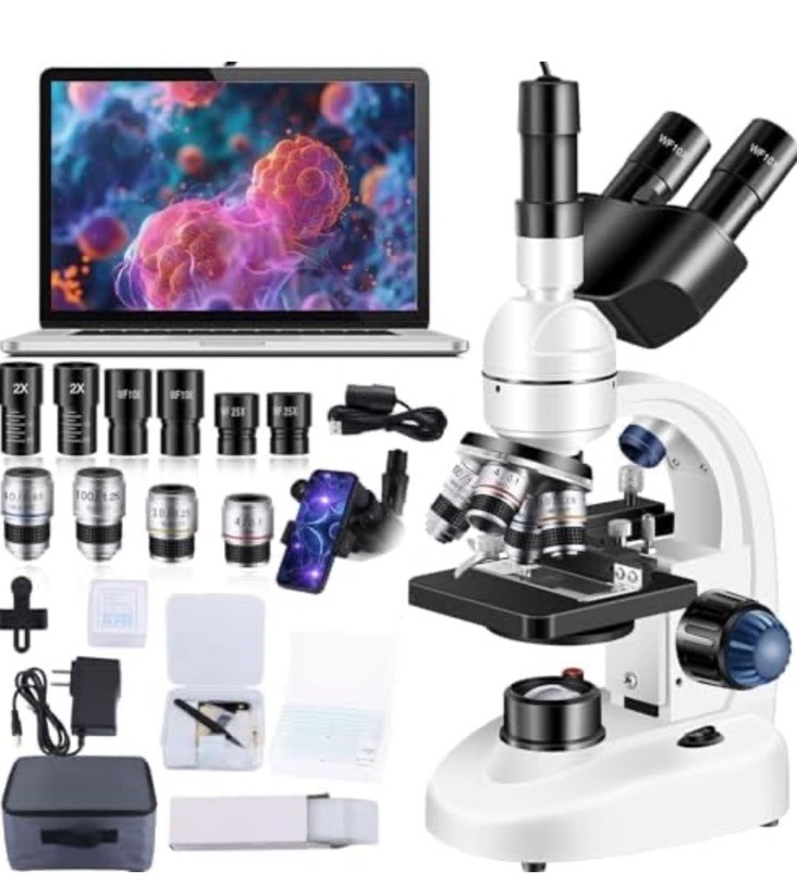 (b34/64)Adult Trinocular Microscope Wf10X and Wf25X Eyepieces 40X-5000X Mag