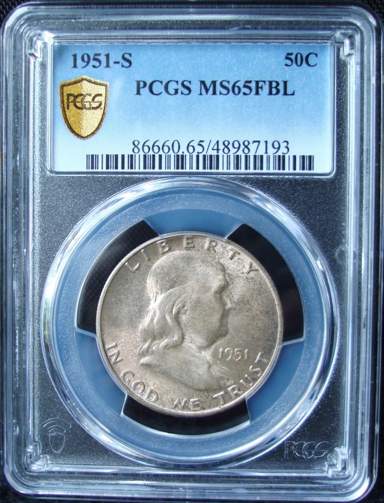 1951-S Franklin Silver Half Dollar - PCGS MS 65 FBL - Gold Shield