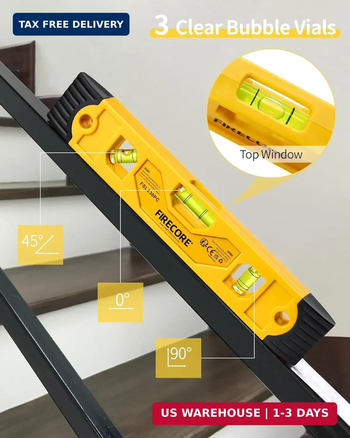 Torpedo Level Magnetic, 9 Inch Shockproof Small Leveler Tool with 3 Bub