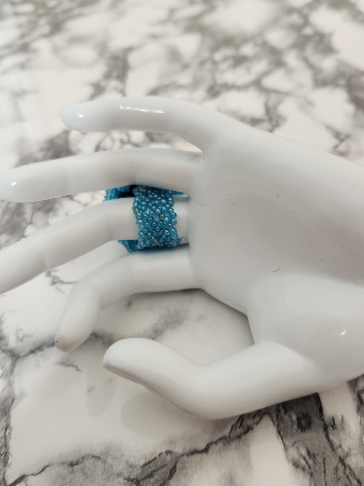 Peacock Blue Handmade Glass Seed Bead Cluster Ring Size 9