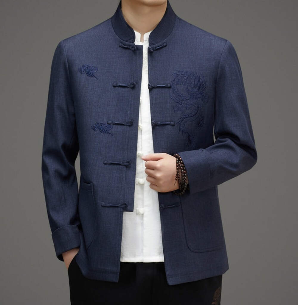 Blue Tang Jacket With Dragon Cloud Embroidery