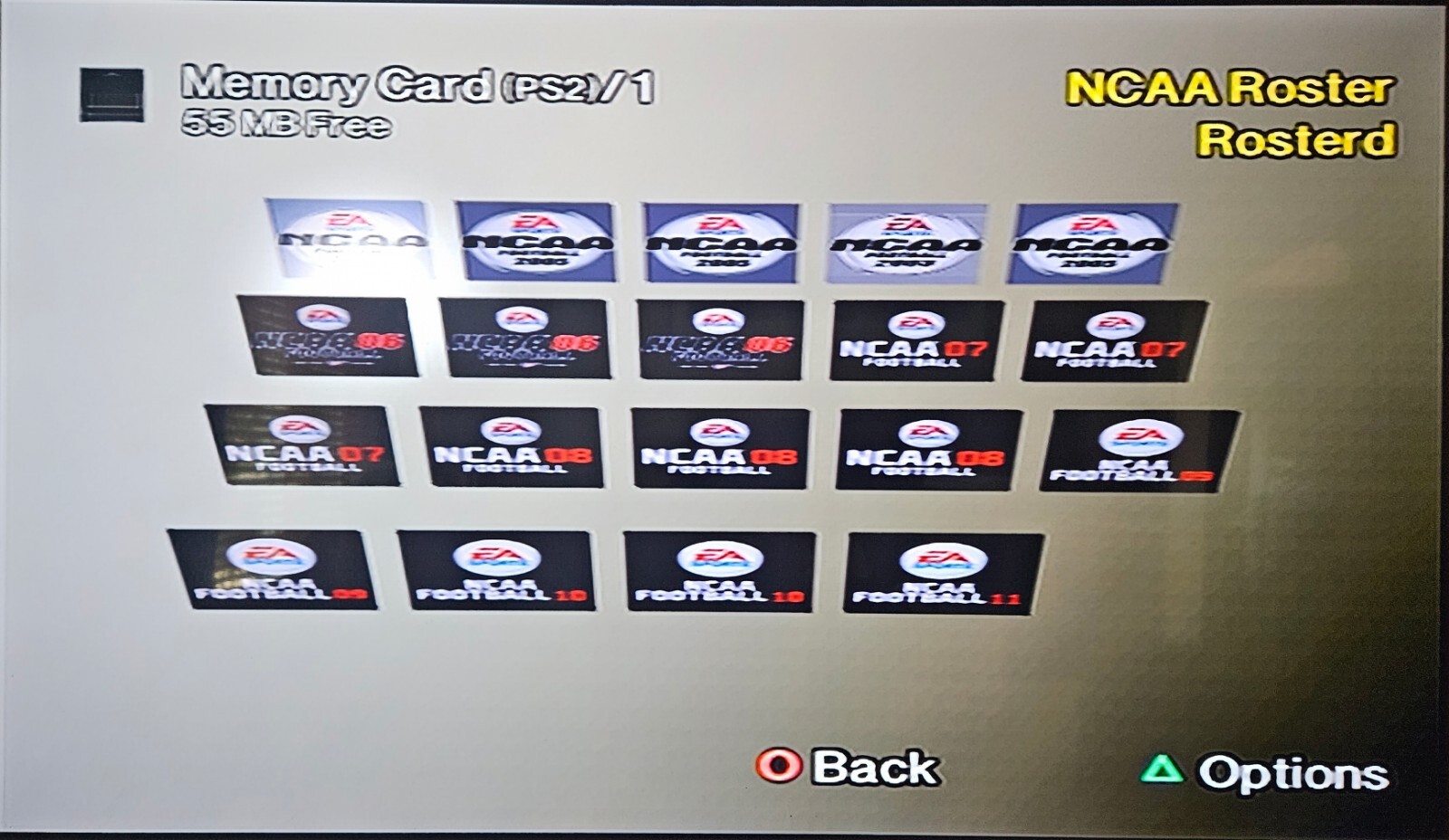 NCAA 2003 - 2011 Football Real Roster ALL Files PS2 Memory Card Madden Draft