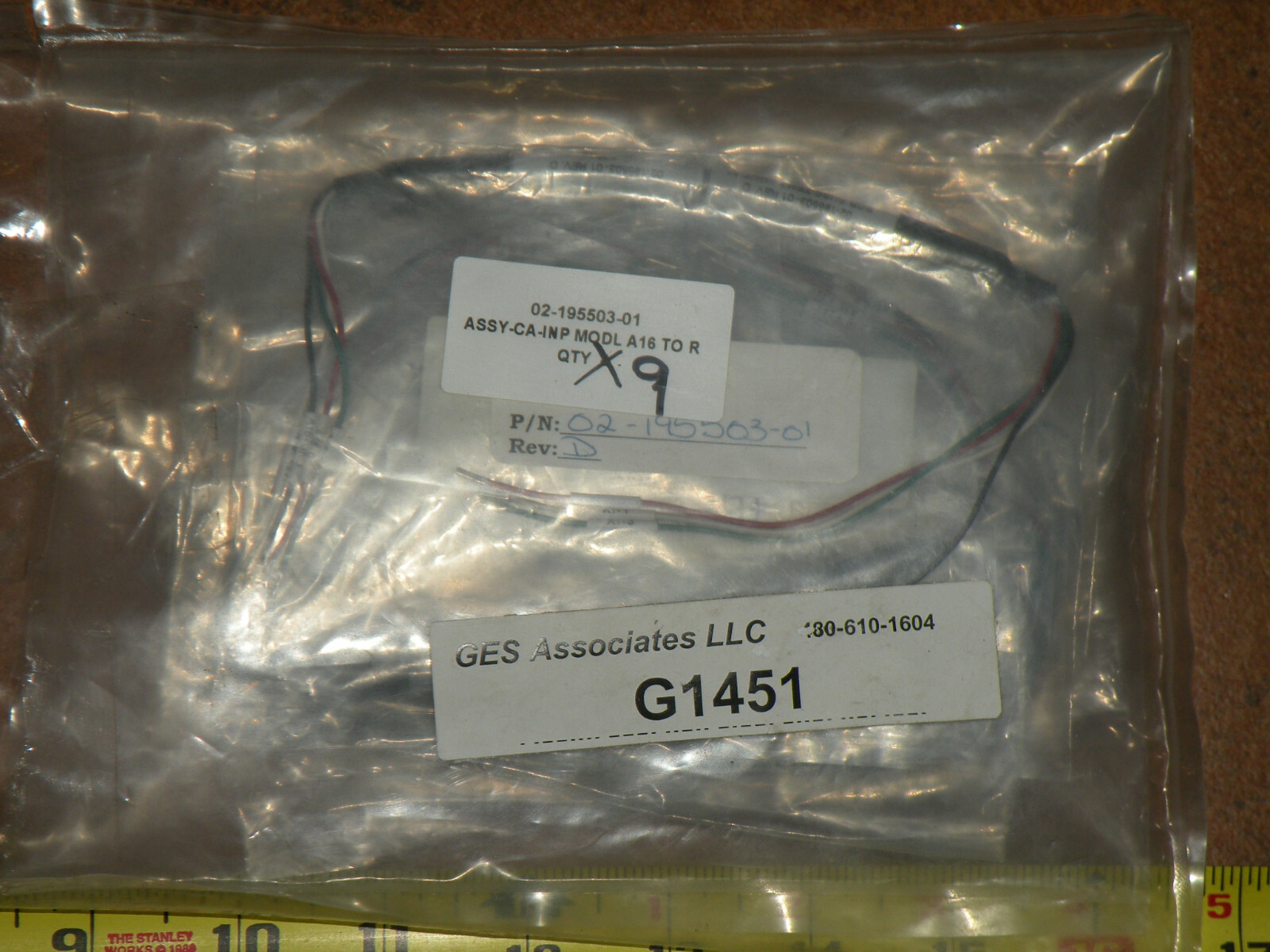 (1) Future Hardware Technology 02-195503-01 Assembly Cable INP MODL A16 to RCR