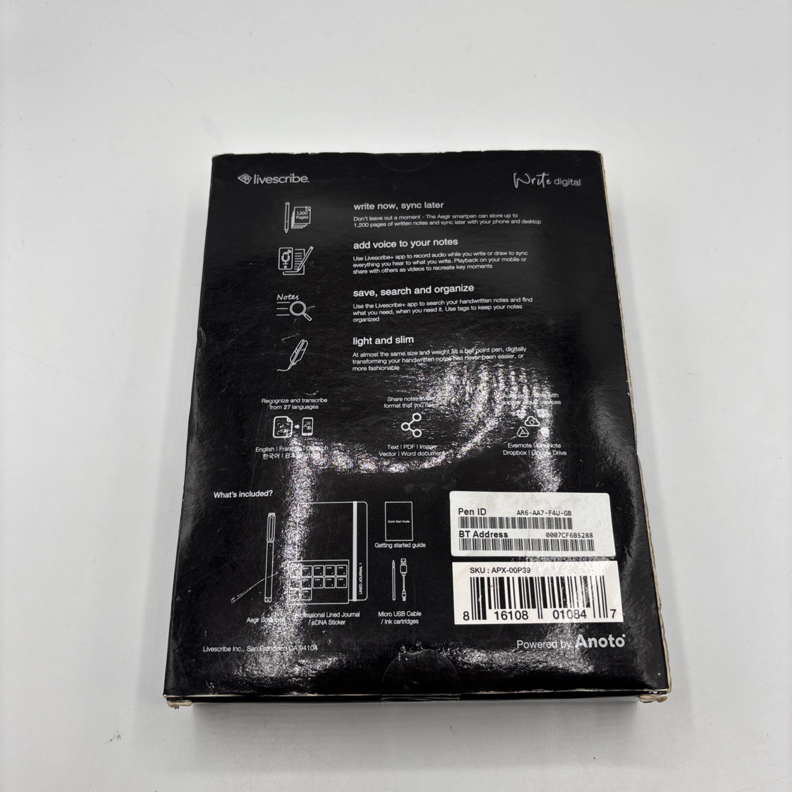 LIVESCRIBE BLACK DOLPHIN - Professional Edition Bluetooth Pen Digital Note READ