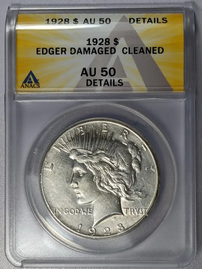 1928 p Peace Silver Dollar ANACS AU-50