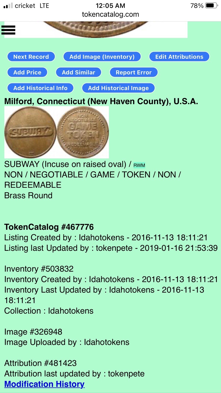 Game Token - Subway Headquarters - Milford, Connecticut
