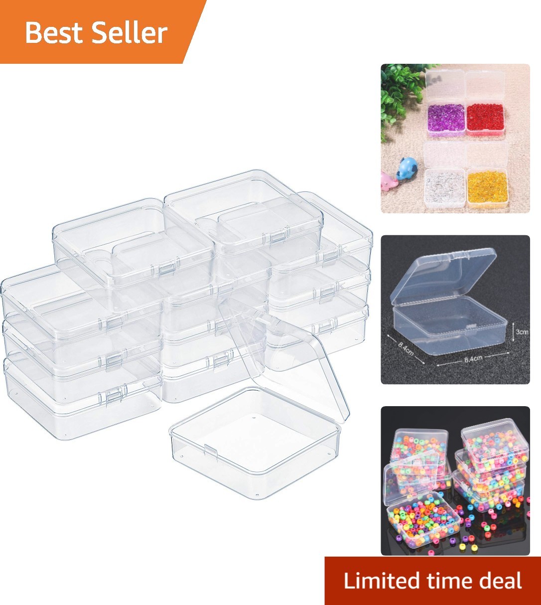 Lightweight 12 Pack Clear Bead Storage Containers with Snap Hinged Lids