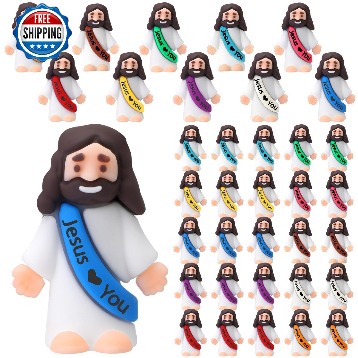 Bememo 25 Mini Jesus Figures - 10 Colors, Rubber, 1.2x1.4" - Easter, Gifts