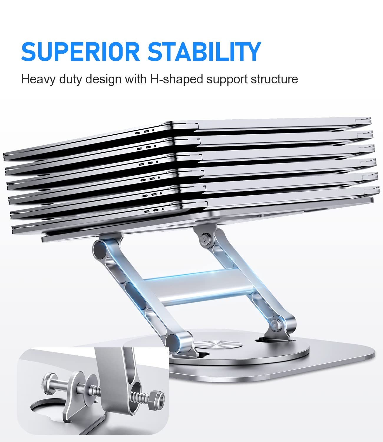 Adjustable Laptop Stand 360 Rotating Base Foldable Computer Riser Silver