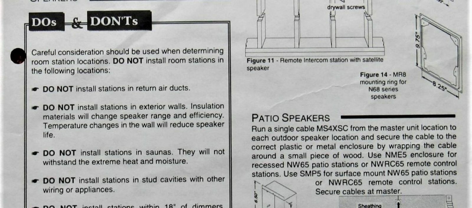 MC602 Rough-in Installation Instructions for New Construction M&S Home Intercom
