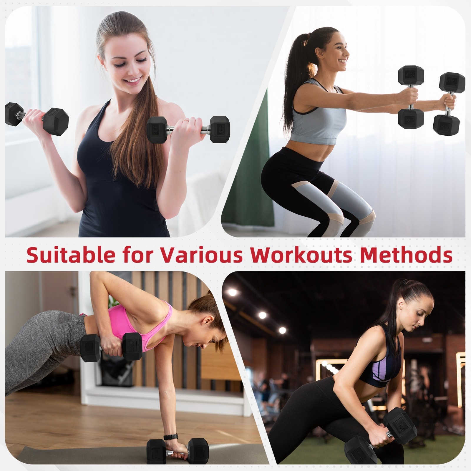 Rubber Encased Hex Dumbbells, 40 lbs Pair, Black
