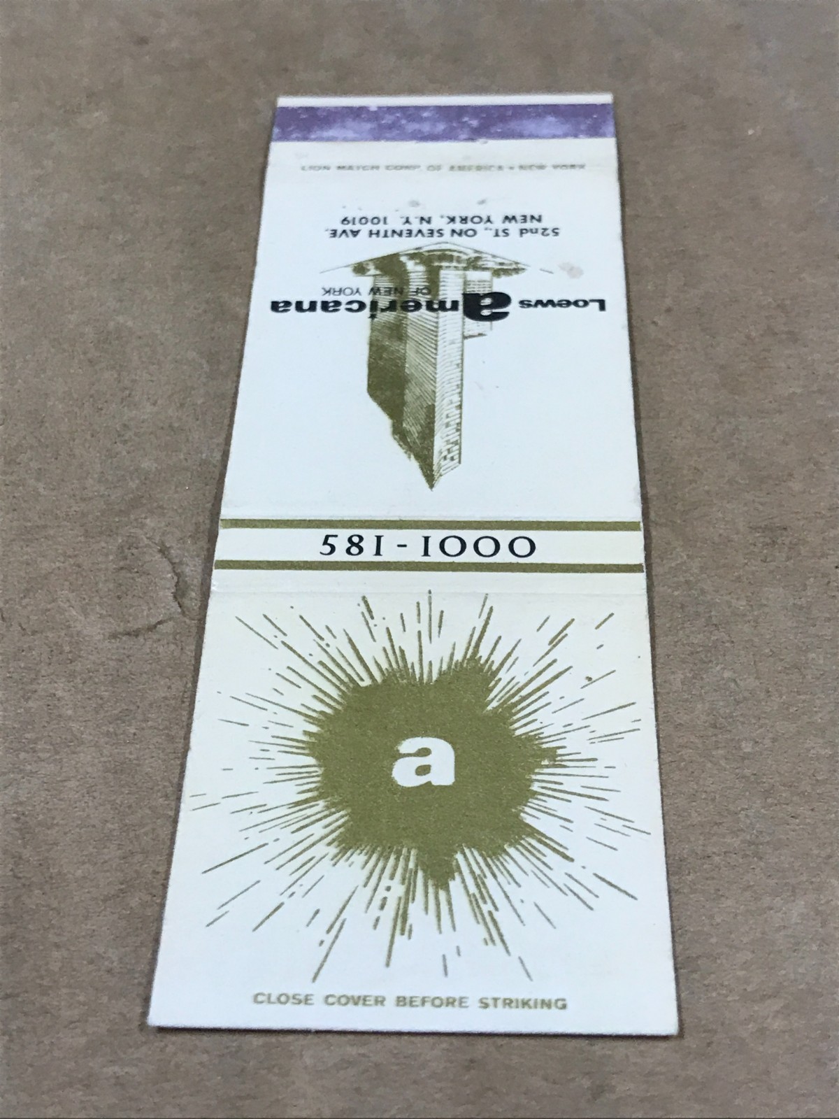 Vintage Loews Americana Of New York - Matchcover, Matchbook