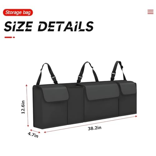 Car Trunk Organizer with Lid, Backseat Hanging Storage Bag with 4 Pockets & 3