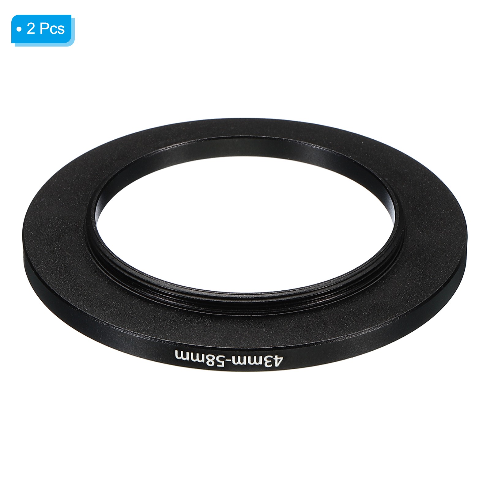 2Pcs 43mm-58mm Metal Step Up Ring Camera Lens Filter Adapter Ring Black