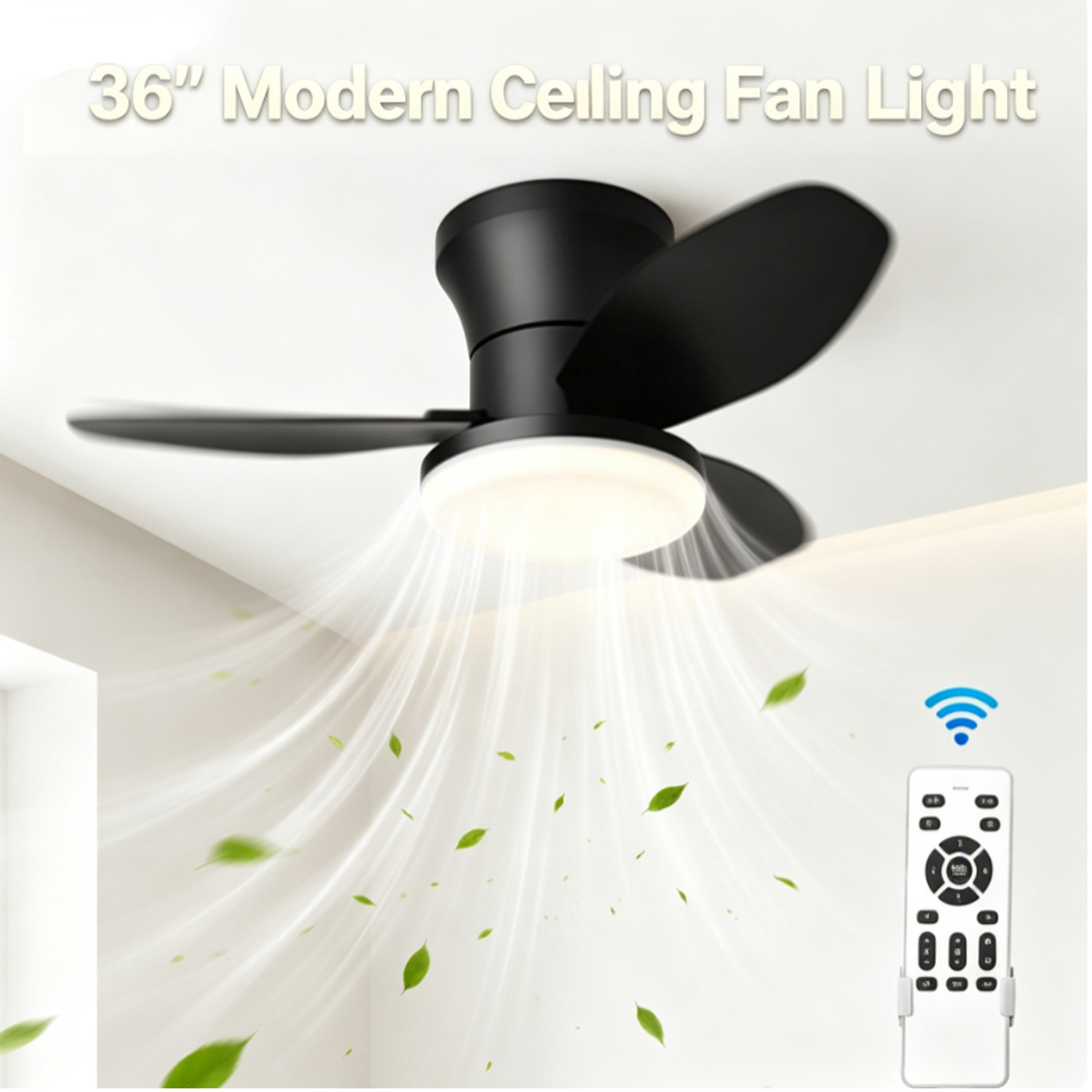 36" Modern LED Ceiling Fan With Light, Remote & 6 Speeds Ceiling Light 3500LM