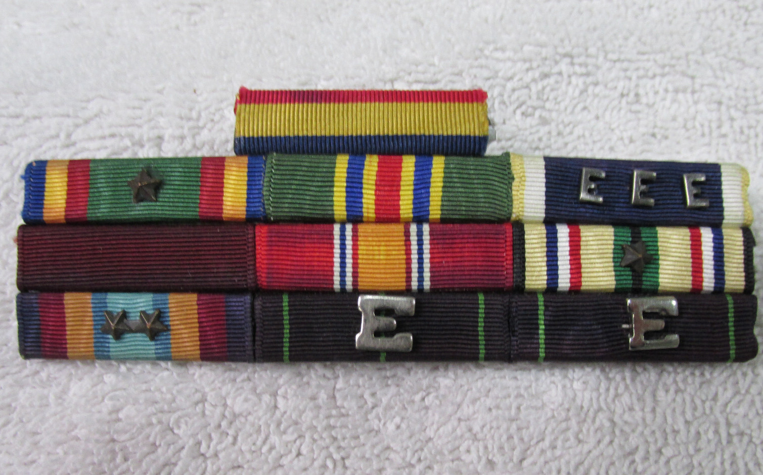 WWll USN ENLISTED 10 Ribbon Bar - Bronze Stars-Battle E- Service Ribbons