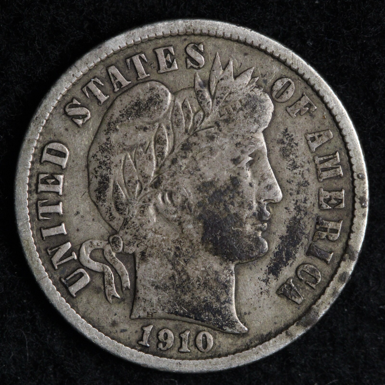 1910 Barber Silver Dime XF E251 JP