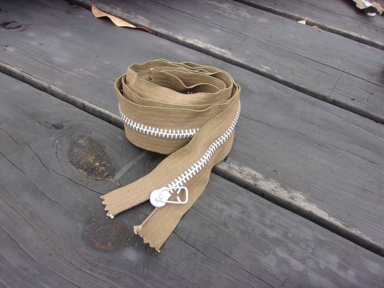 ONE...MILITARY SURPLUS ZIPPER 77 IN BROWN TENT TARP CANVAS  TRUCK  FIX  US ARMY
