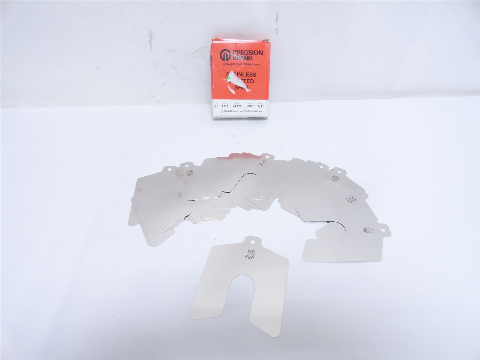247857 New In Box; Precision 42325 Lot-20; Slotted Shim; SS; 0.005" Gauge