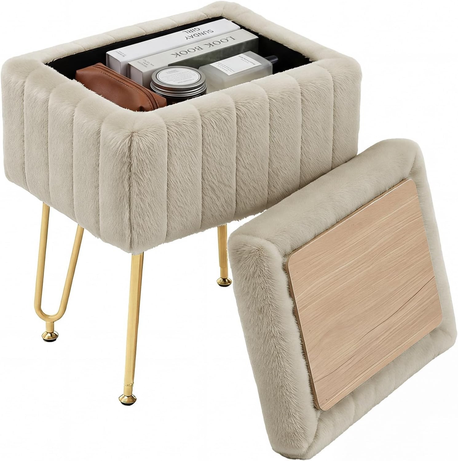 JHK Soft Vanity Stool Chair,Small Ottoman Stool with Storage,Makeup Vanity Chair