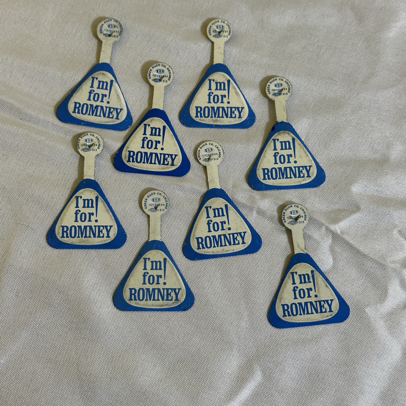 Vintage Triangle Foldover Pin Lot of 8 I'm for Romney, George Political 1968 R