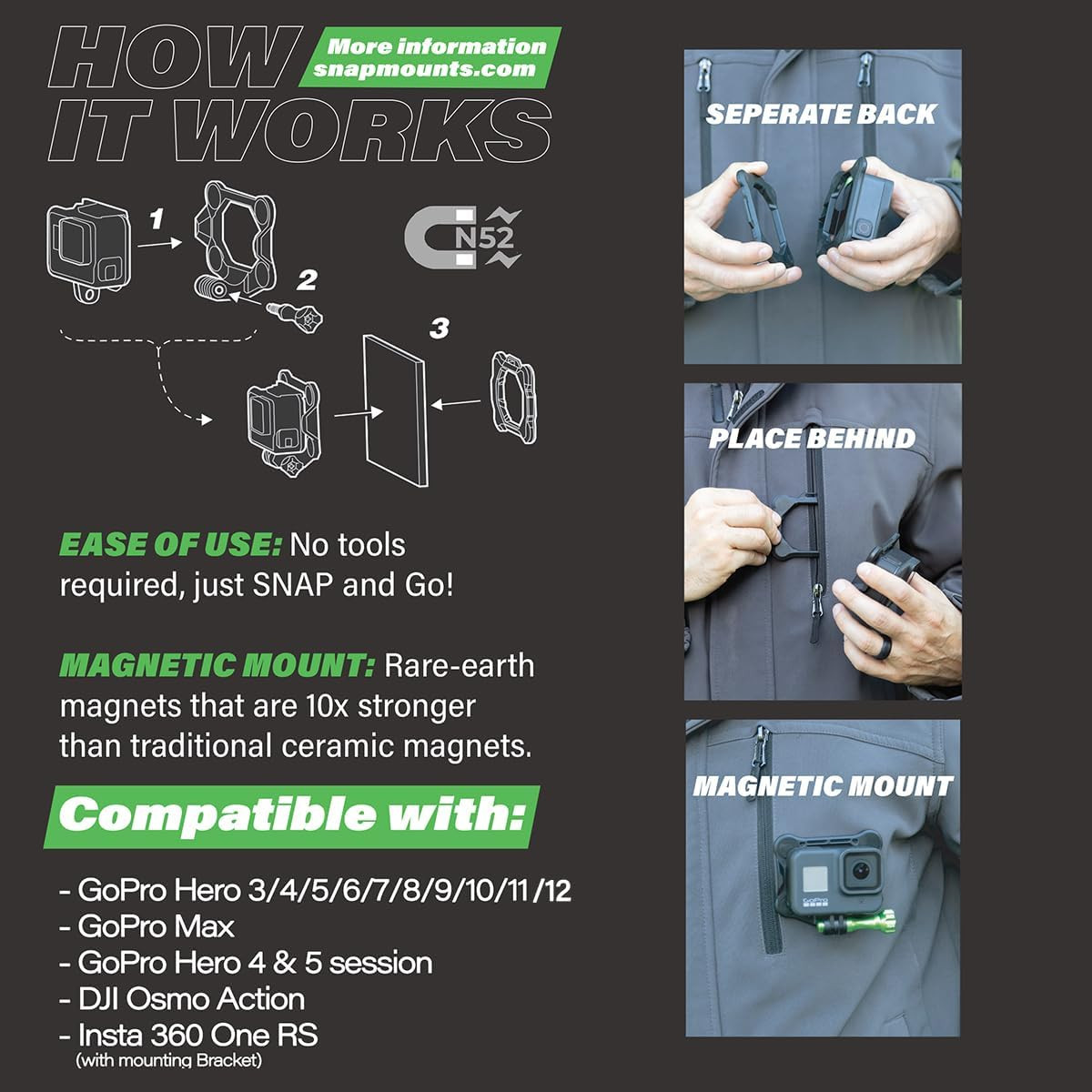 Magnetic Action Camera Chest Mount for Gopro & DJI Osmo Action