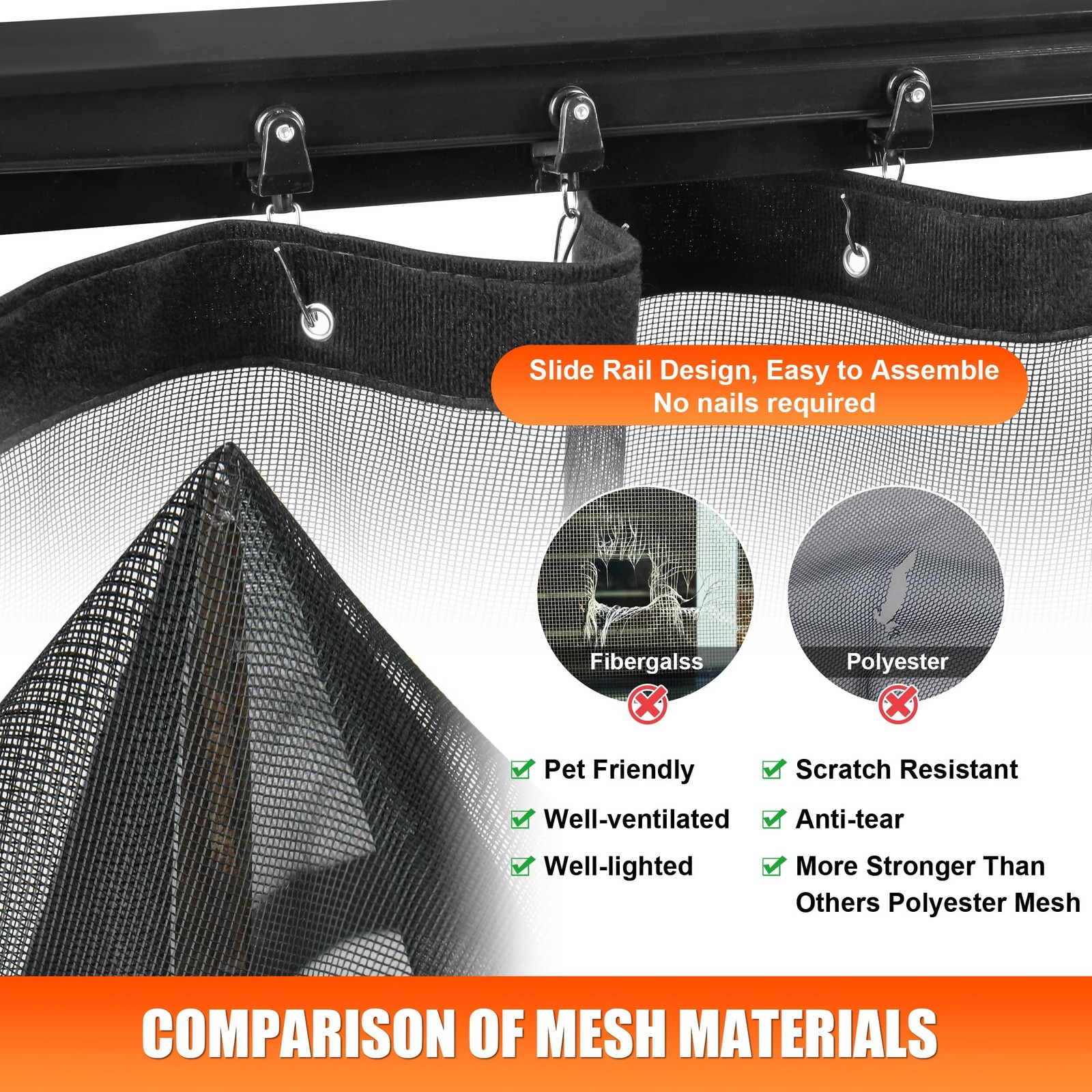 Sliding Magnetic Screen Door with Track Closure, Thicker 265g/㎡ Reinforced Me...