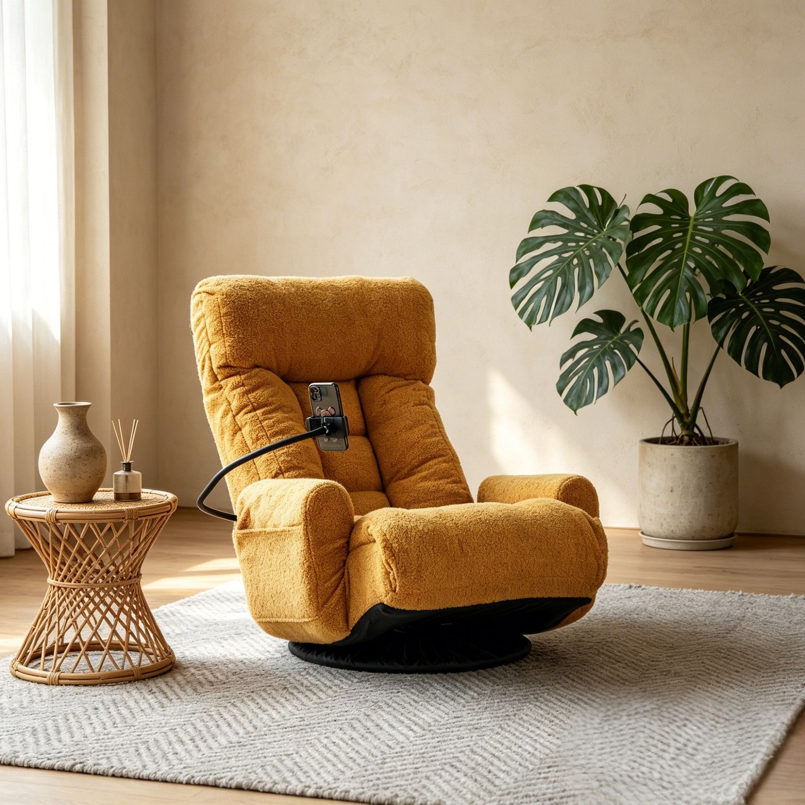 Adjustable Lounge Sofa Chair 360° Rotatable Yellow Cotton