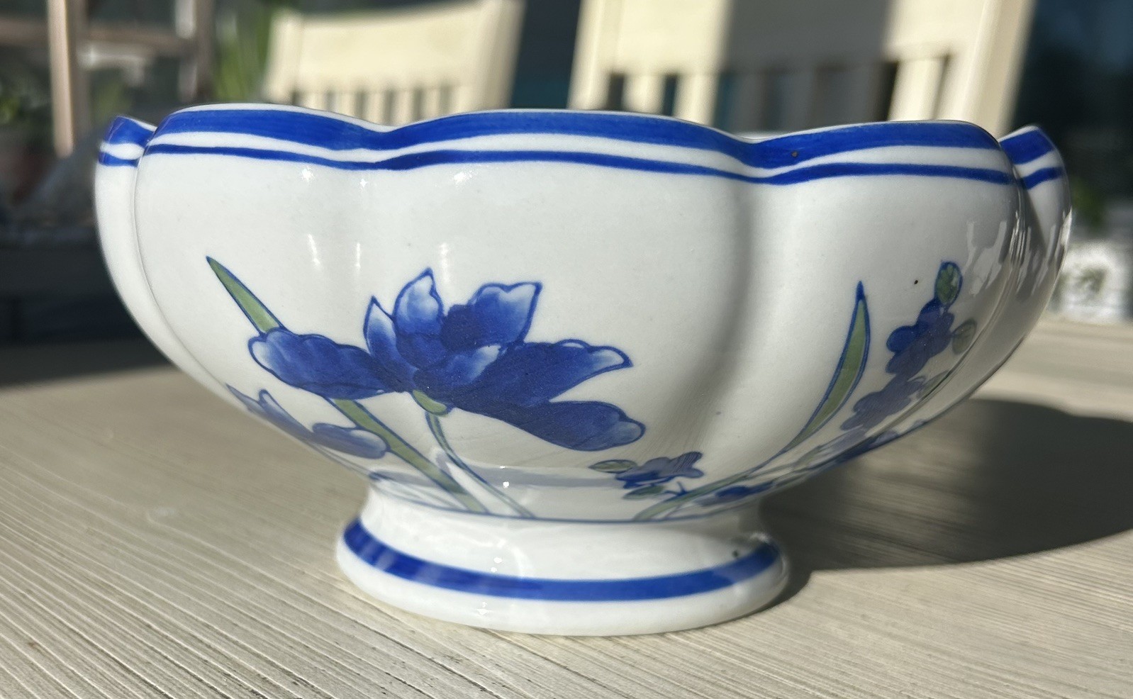 AAA Imports Decoware Fine Pottery Bowl Blue Floral Design