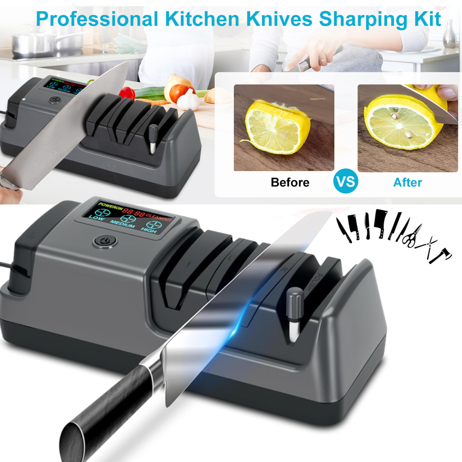 5 in 1 Electric Knife Sharpener-3 Rotational Speed Adjustable Knife Sharpener