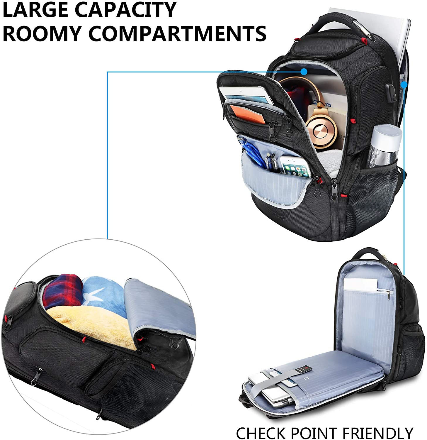 TSA Friendly Travel Laptop Backpack 17.3 Inch XL Computer Backpack Water-Repelle