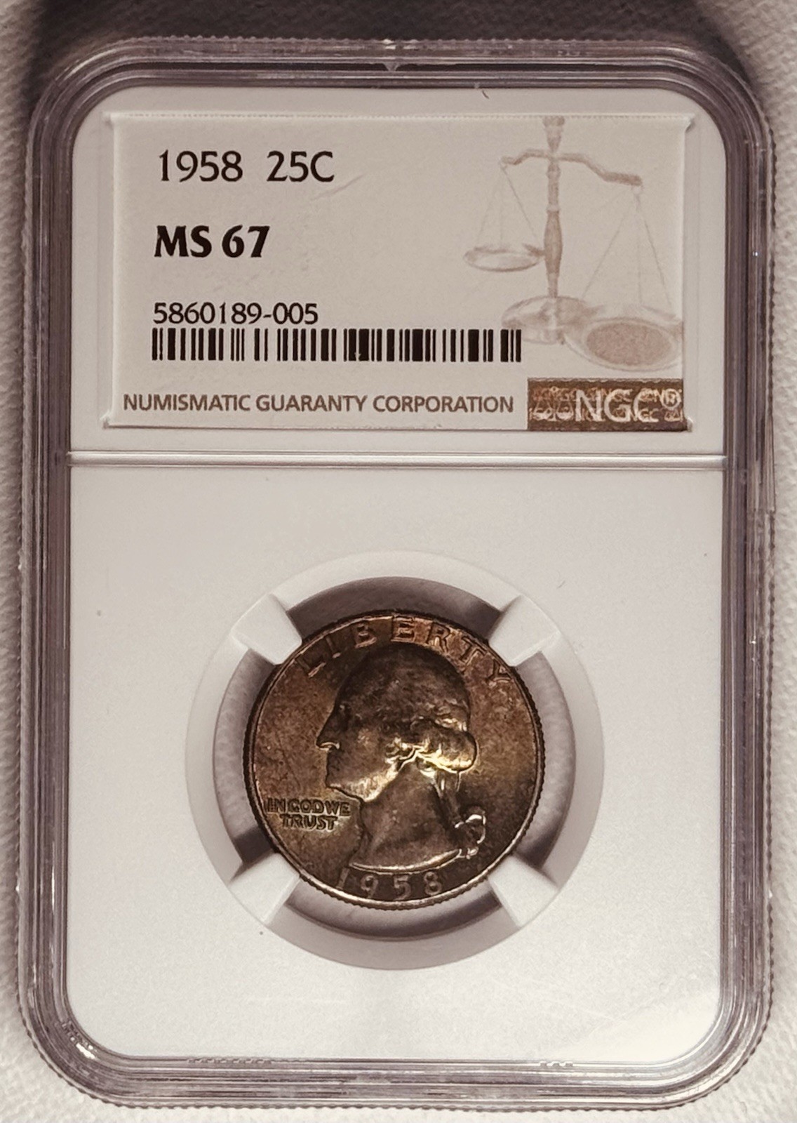 1958 washington quarter NGC MS 67 TONED