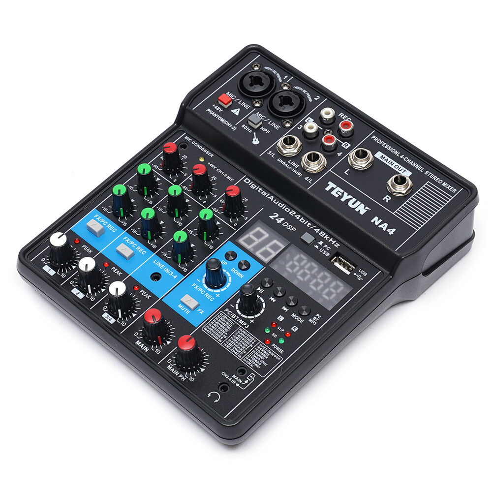 Pro 4 Channel Studio Audio Mixer Bluetooth USB DJ Live Sound Mixing Console