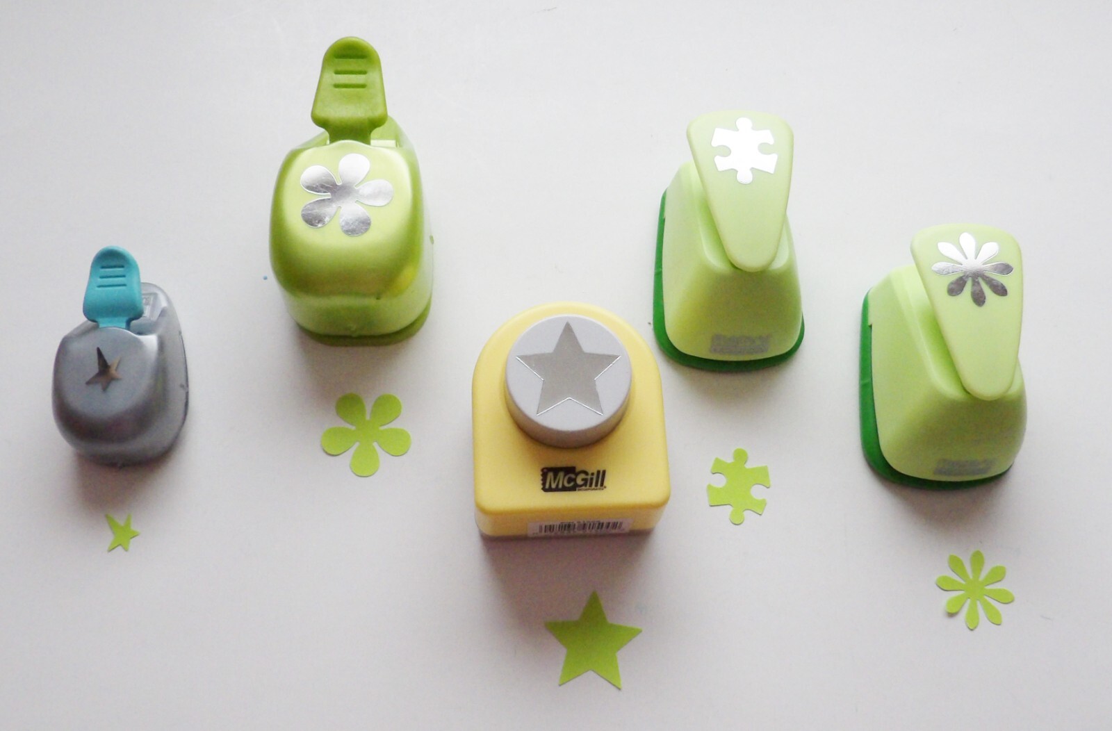 LOT OF 5 Paper Punches for Scrapbooking & Crafts -  Puzzle Piece Flowers & Stars