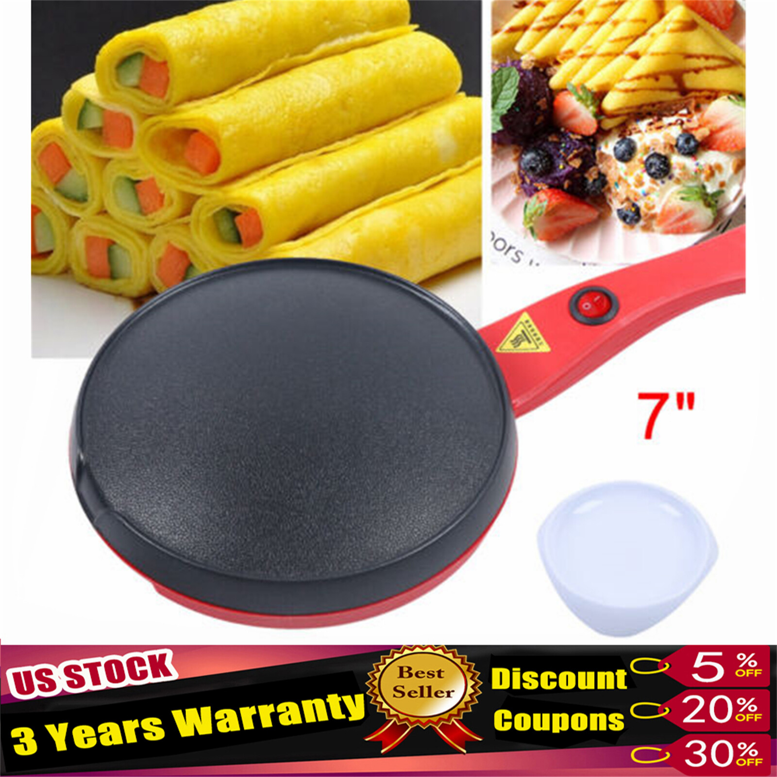Electric Crepe Maker Baking Pancake Pan Non-Stick Frying Griddle Machine