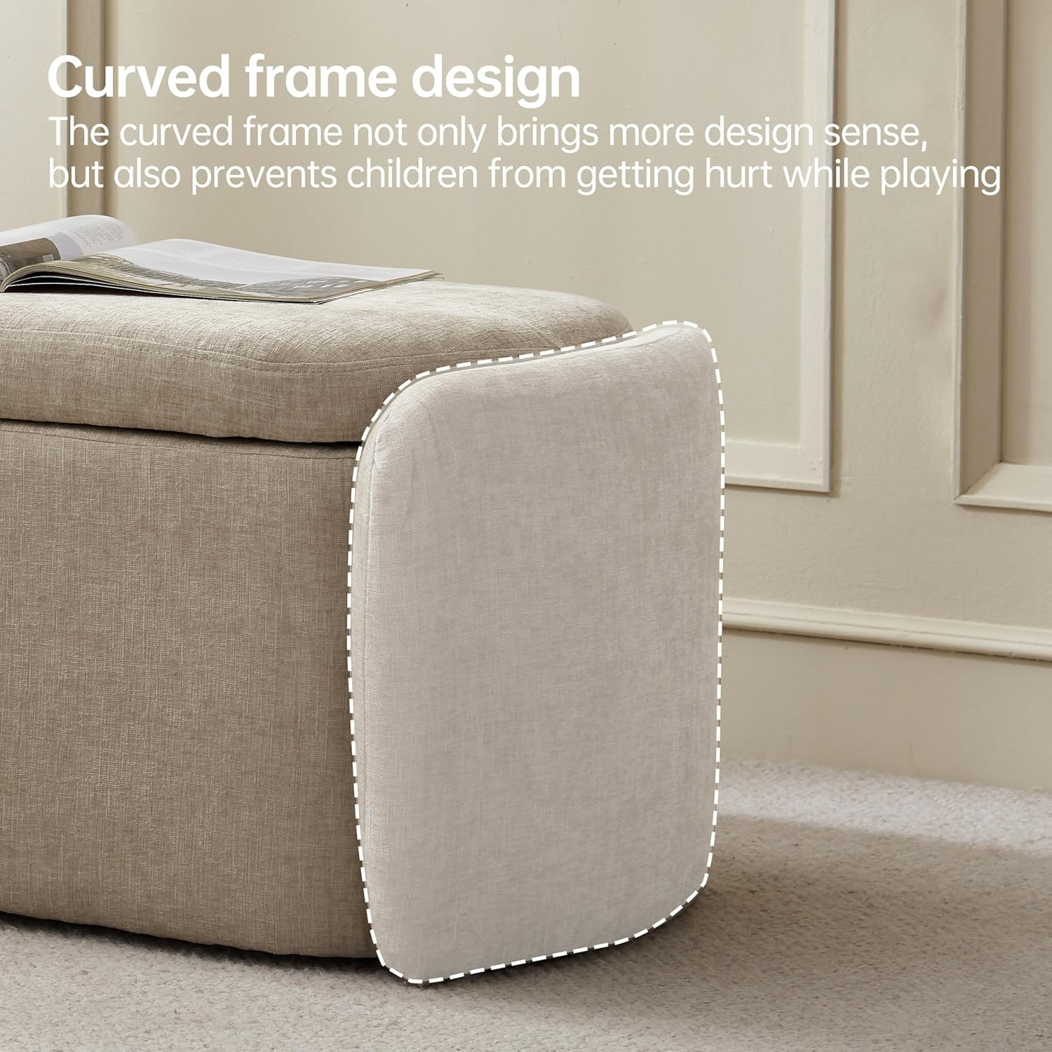 VKNOW 46" Oval Storage Ottoman Bench, Upholstered End of Bed Bench Ottomans Benc