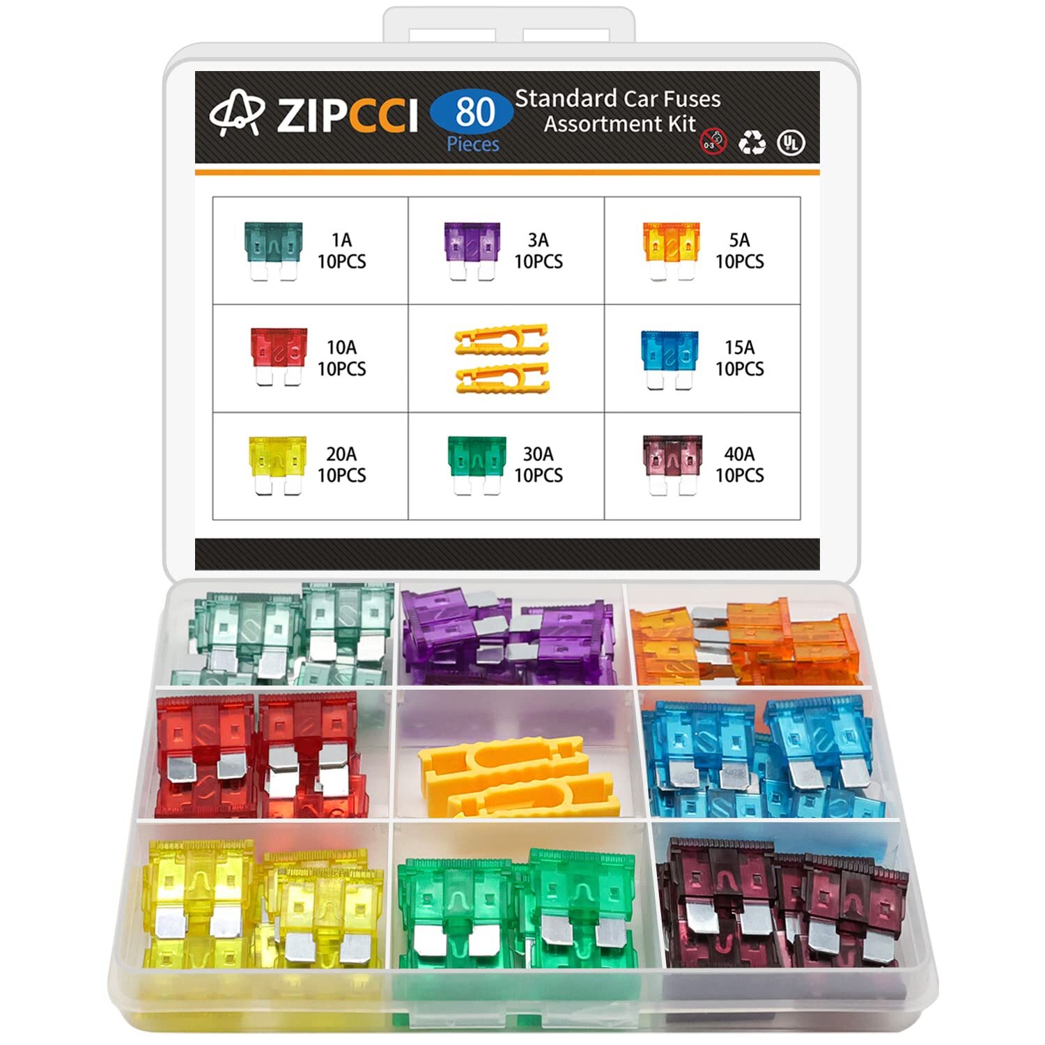 80 Pcs Automotive Blade Fuse Assortment 1A-40A for RV Truck Marine