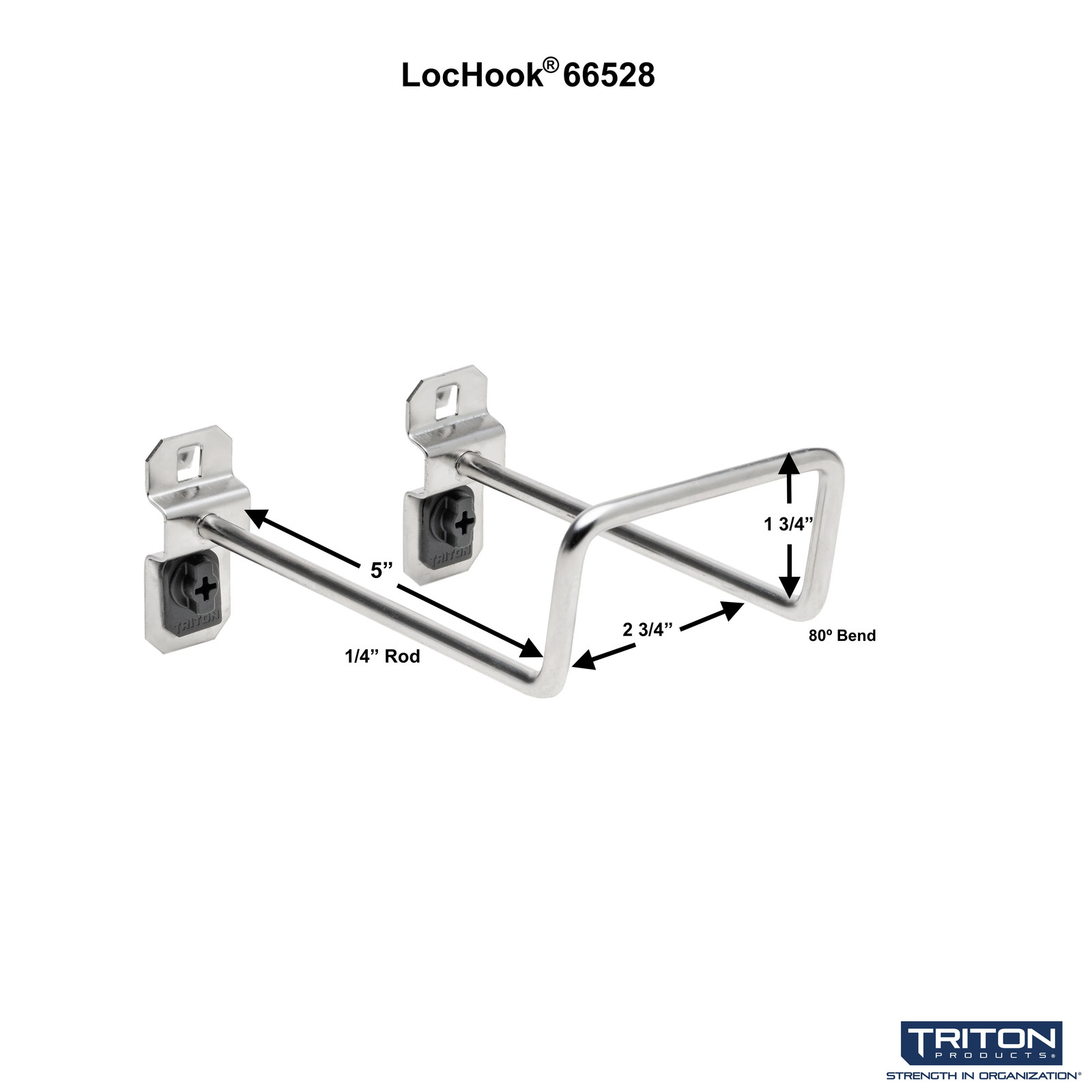 Triton Products 5 Inch 80° Bend Double Closed End Loop Pegboard Hooks,
