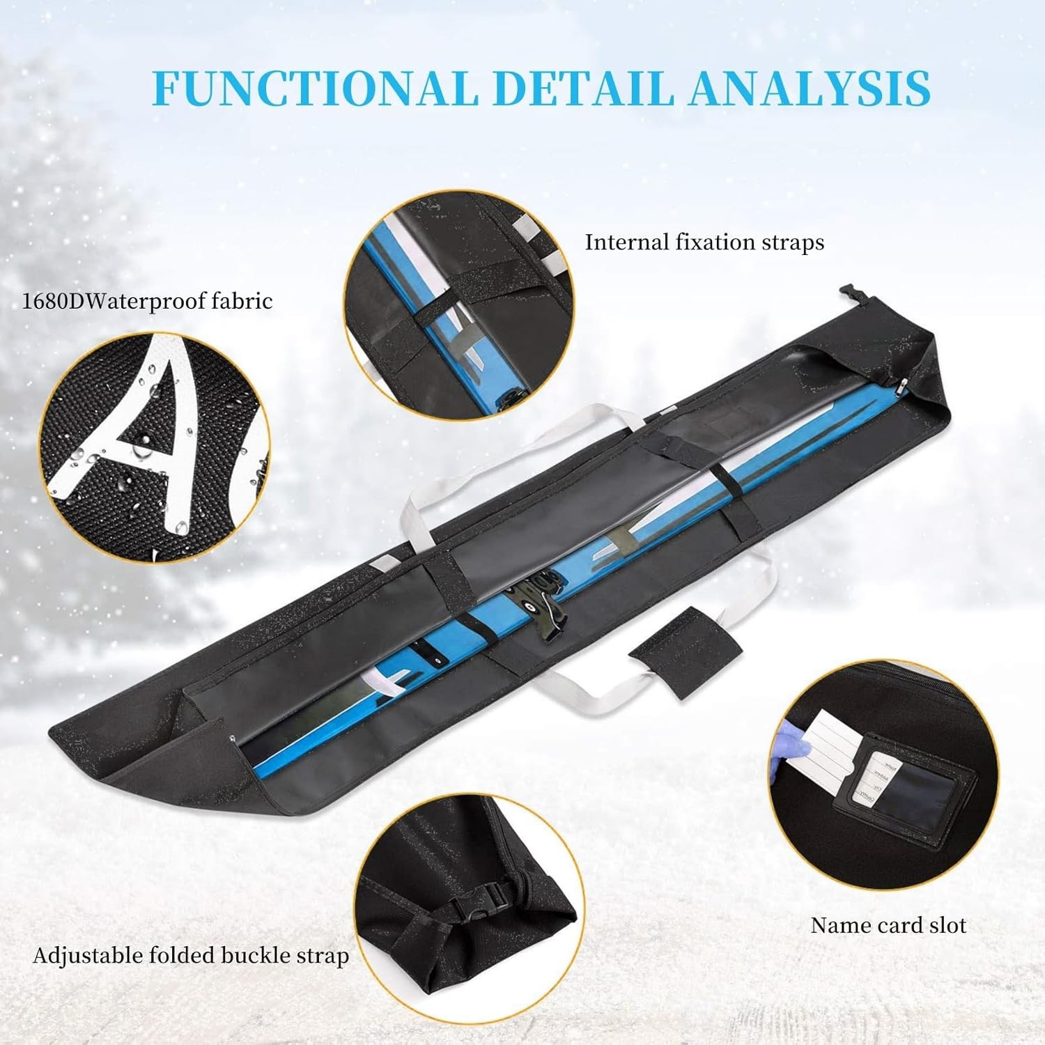 Ski Bag Snowboard 1680D Waterproof and One Size, Black
