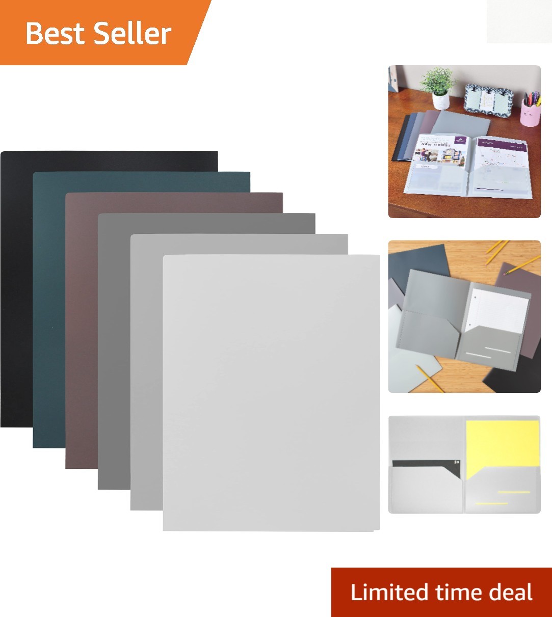 12 Pack Heavy Duty Plastic Two Pocket Folders – Urban Colors, 135 Sheet Capacity