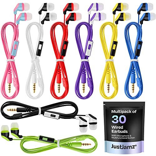 30x Multipack—Bulk Earbuds with Microphone—For Schools, Classroom