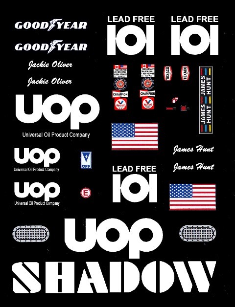 #101 UOP Shadow Can Am James Hunt or Jackie Oliver 1/24th - 1/25th Scale Decals