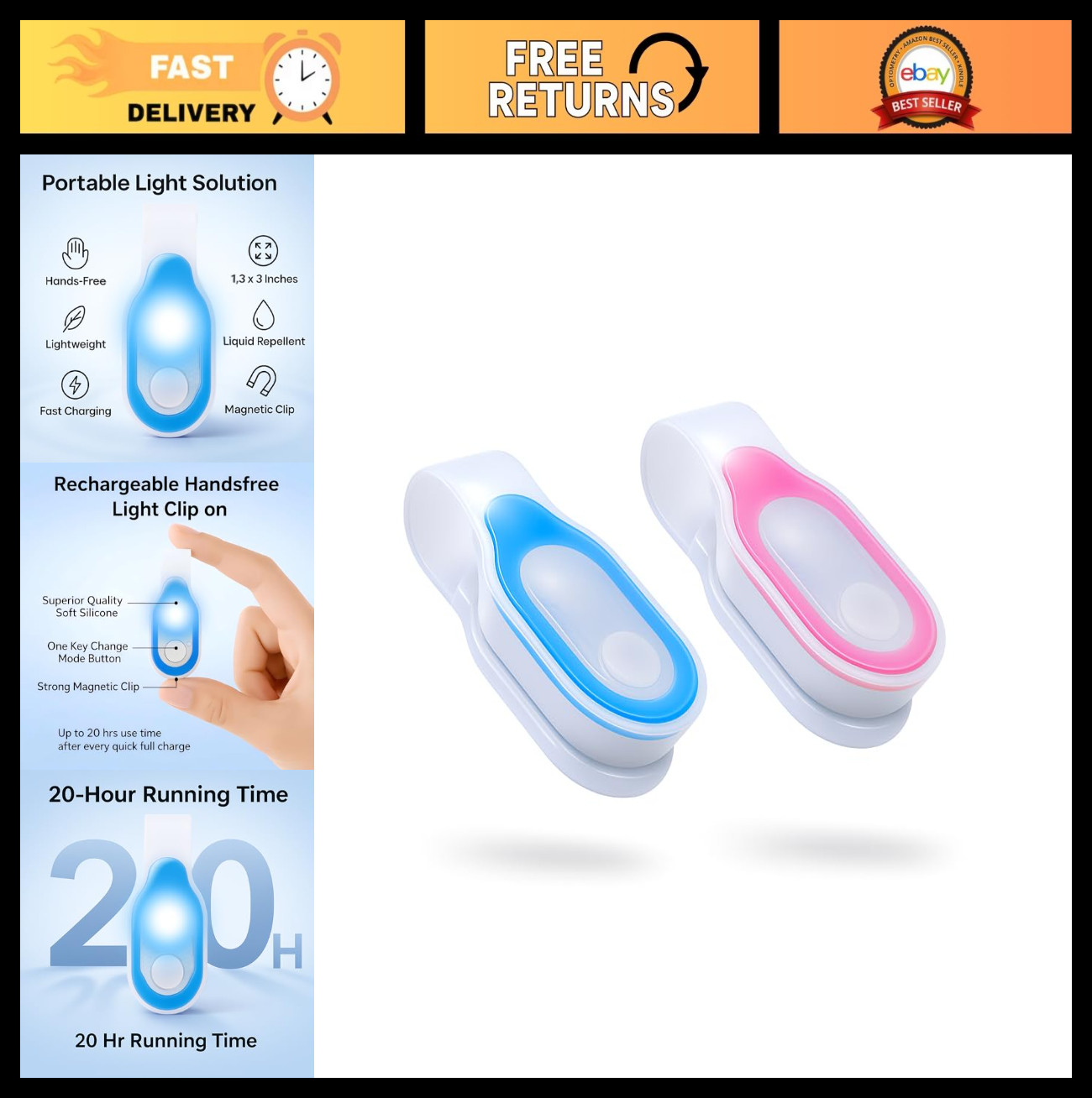 Rechargeable Clip-On Night Light for Nurses, 2 Pack Magnetic Scrub Lights, Hands