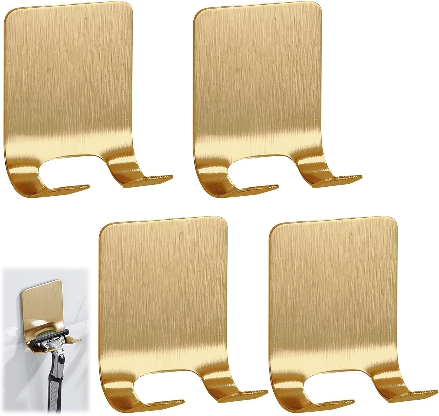 Gold Metal Shower Hooks - 4 Pack Self-Adhesive Waterproof Utility Holders
