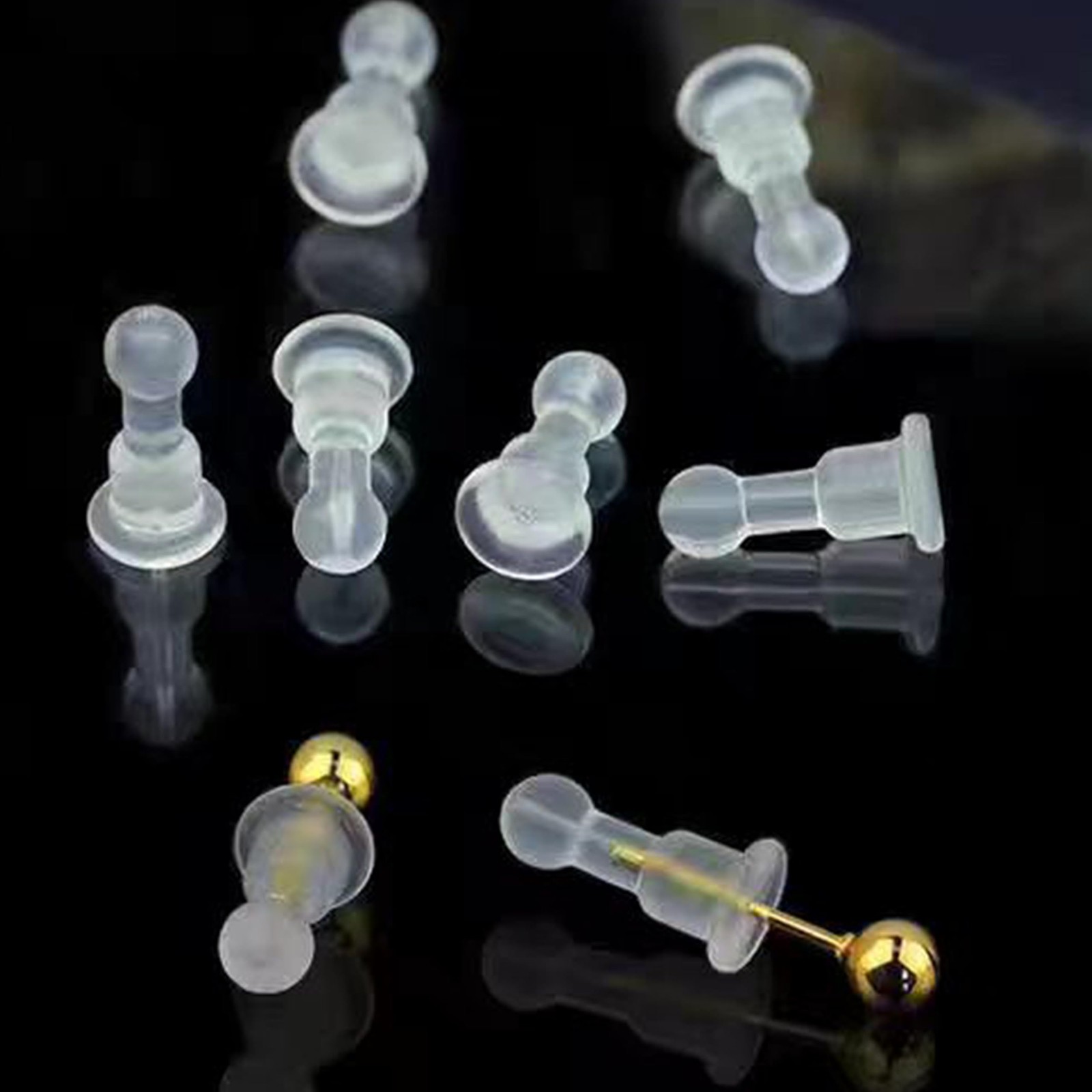 Impenetrable Soft Big-Long Earring Backs, 50pcs, TPE Medical Grade, Fits All ...