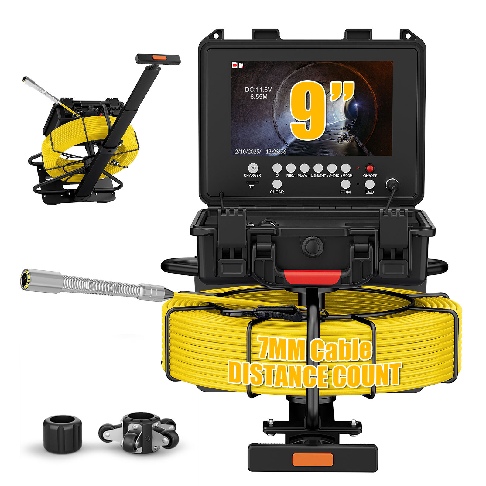 40m Sewer Pipe Inspection Camera w/ 512hz Self Leveling 9" Monitor Meter Counter