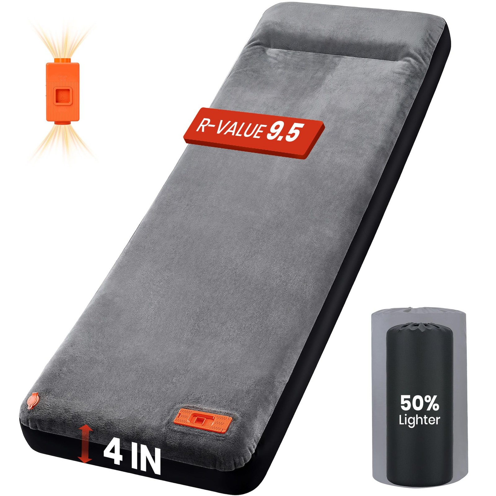 Self Inflating Sleeping Pad with Electric Pump, 4" Ultra-Thick Foam Sleeping ...